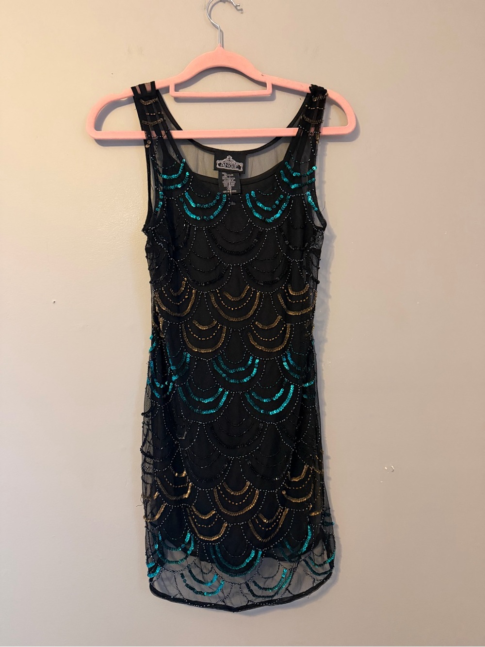 Angie XS Black Beaded Sequin Art Deco Gatsby Flapper Mini Dress